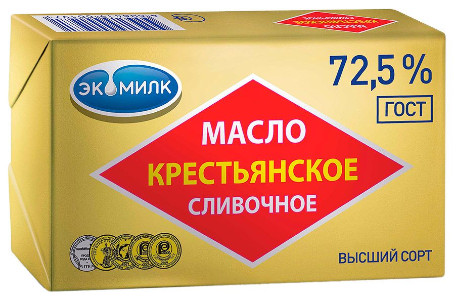 Масло сливочное Экомилк Крестьянское 72,5% 180г
